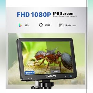 TOMLOV DM9 Pro 7" HDMI Digital Microscope 1200X with IPS Screen, 1080P 16MP Coin